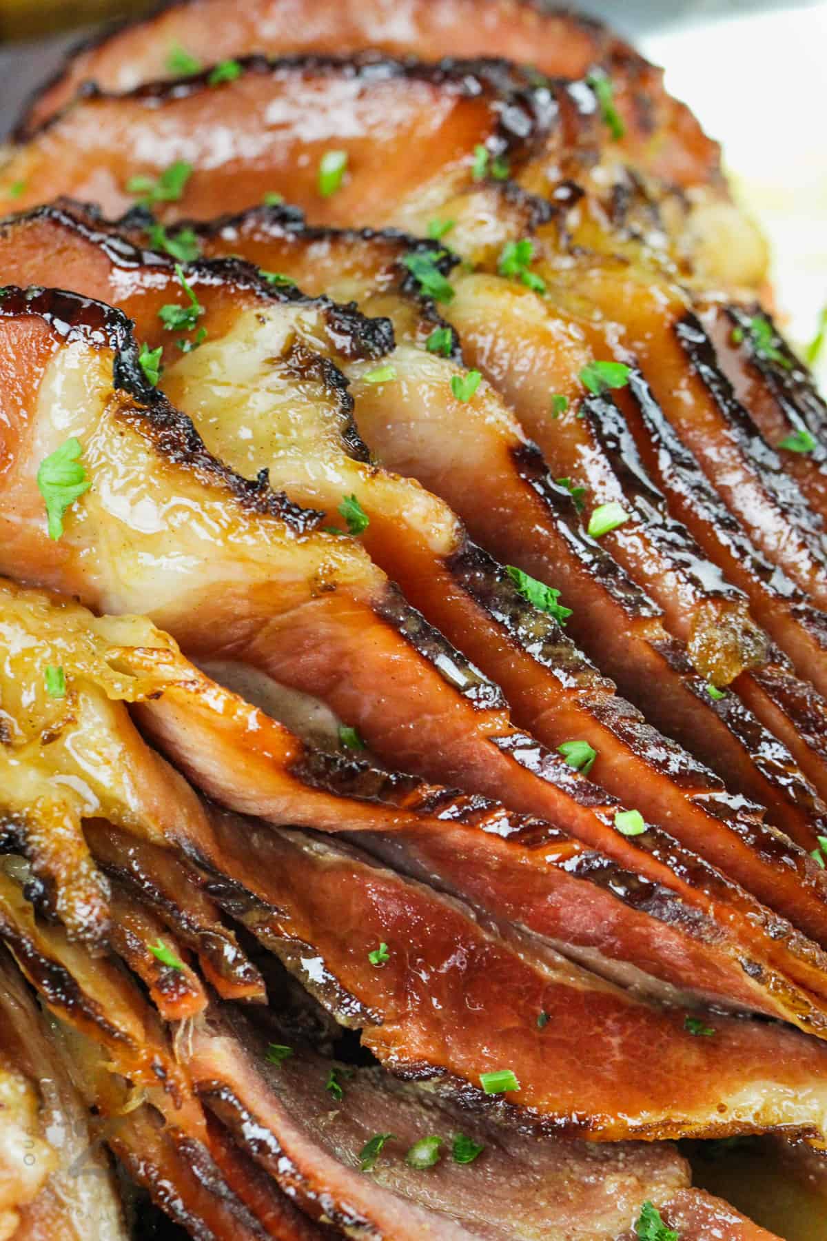 close up of cooked Instant Pot Ham with Brown Sugar Glaze