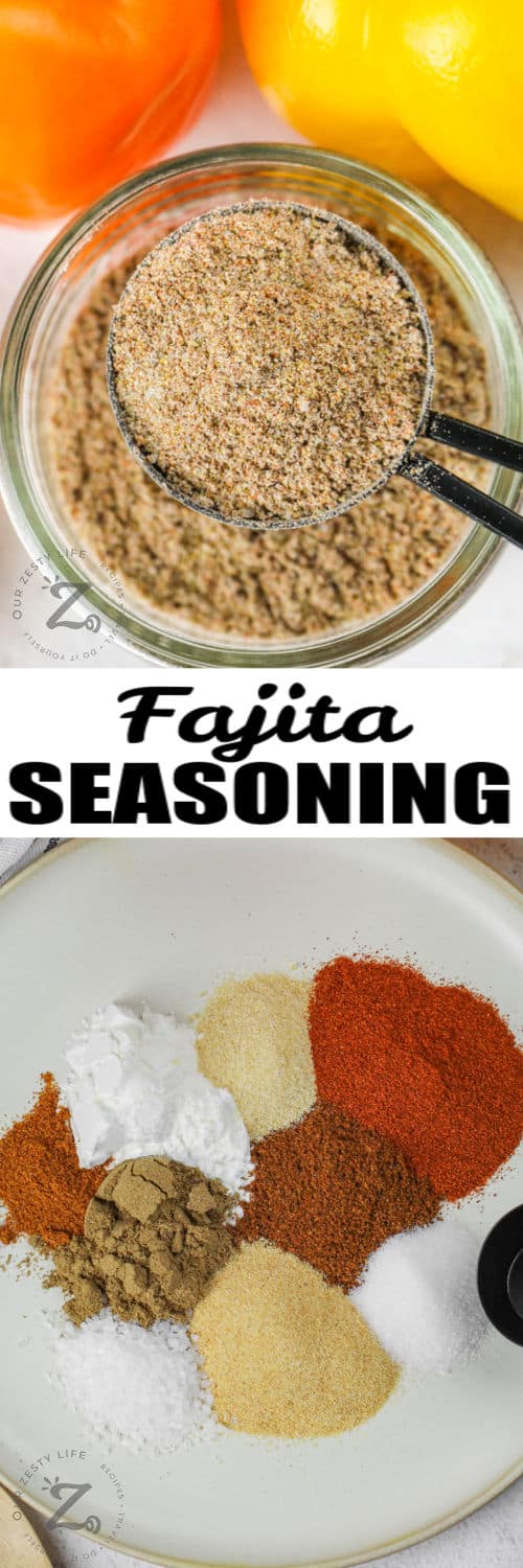 Fajita Seasoning before and after mixing with a title