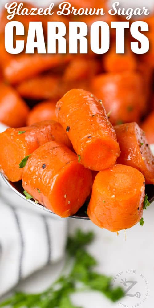 Brown Sugar Carrots with salt and pepper and writing