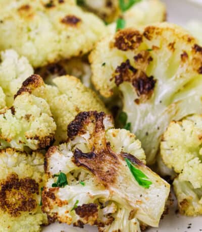 close up of easy Oven Roasted Cauliflower on a plate