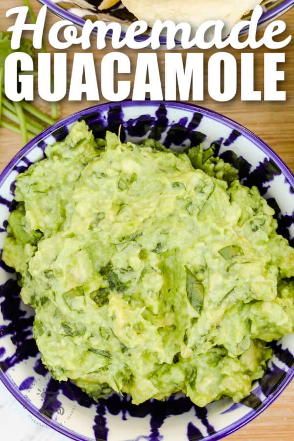 close up of Easy Homemade Guacamole with writing