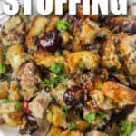plated Fresh Bread Stuffing with writing