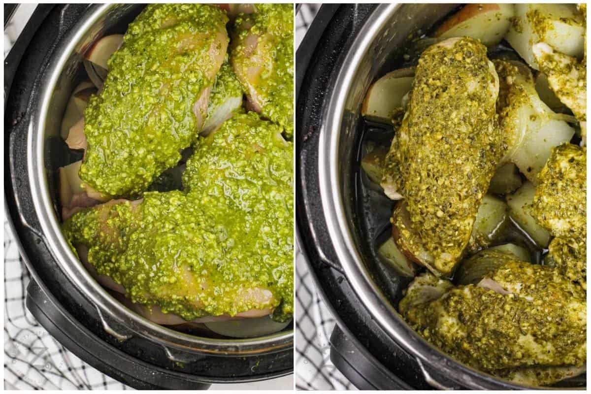 Instant Pot Chicken and Potatoes before and after cooking