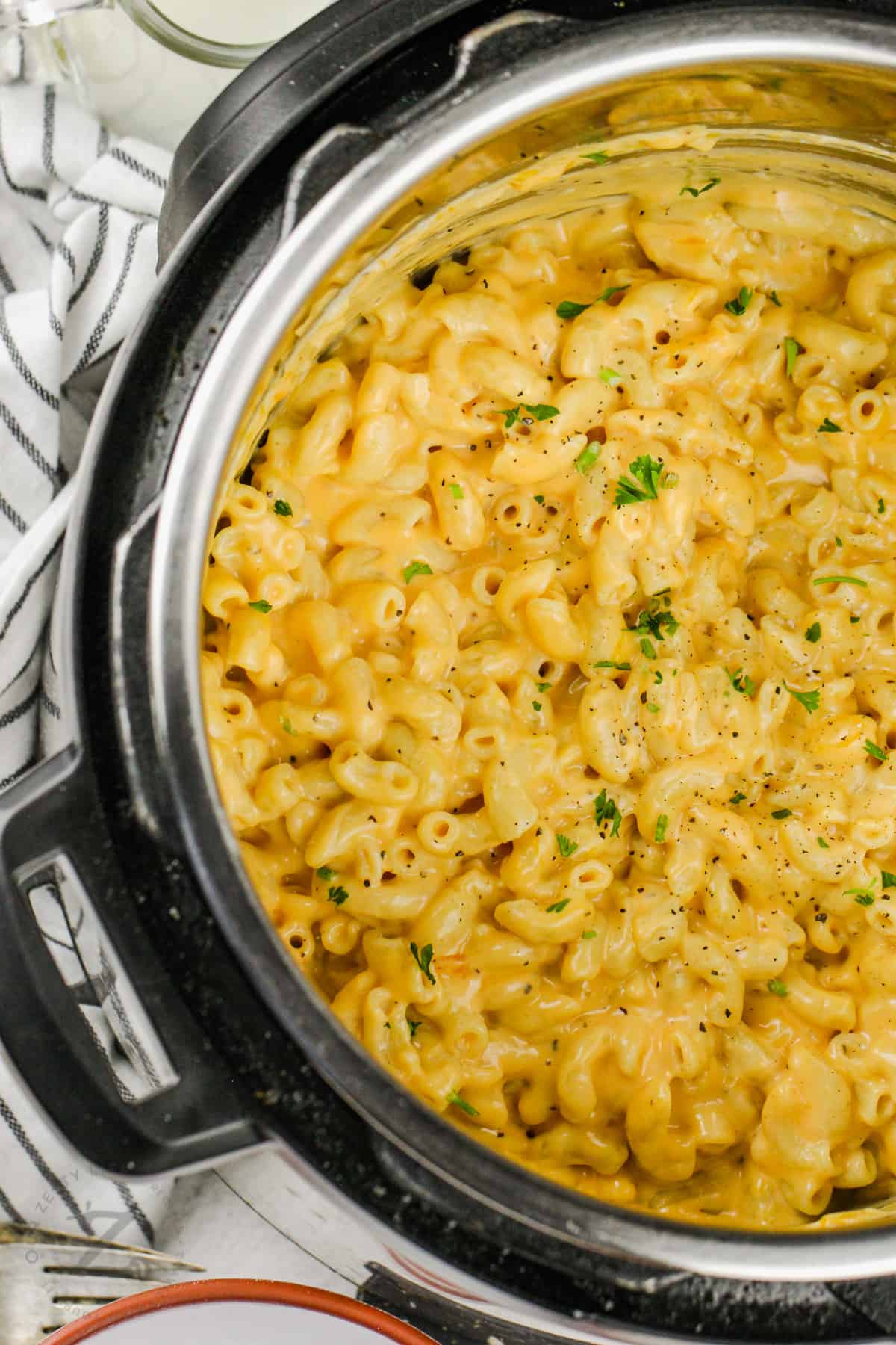 top view of cooked Instant Pot Mac and Cheese