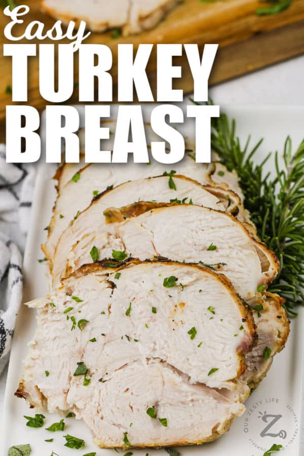 close up of Air Fryer Turkey Breast Roast with writing