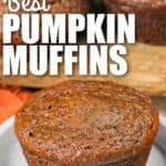close up of Pumpkin Pie Muffins with a title