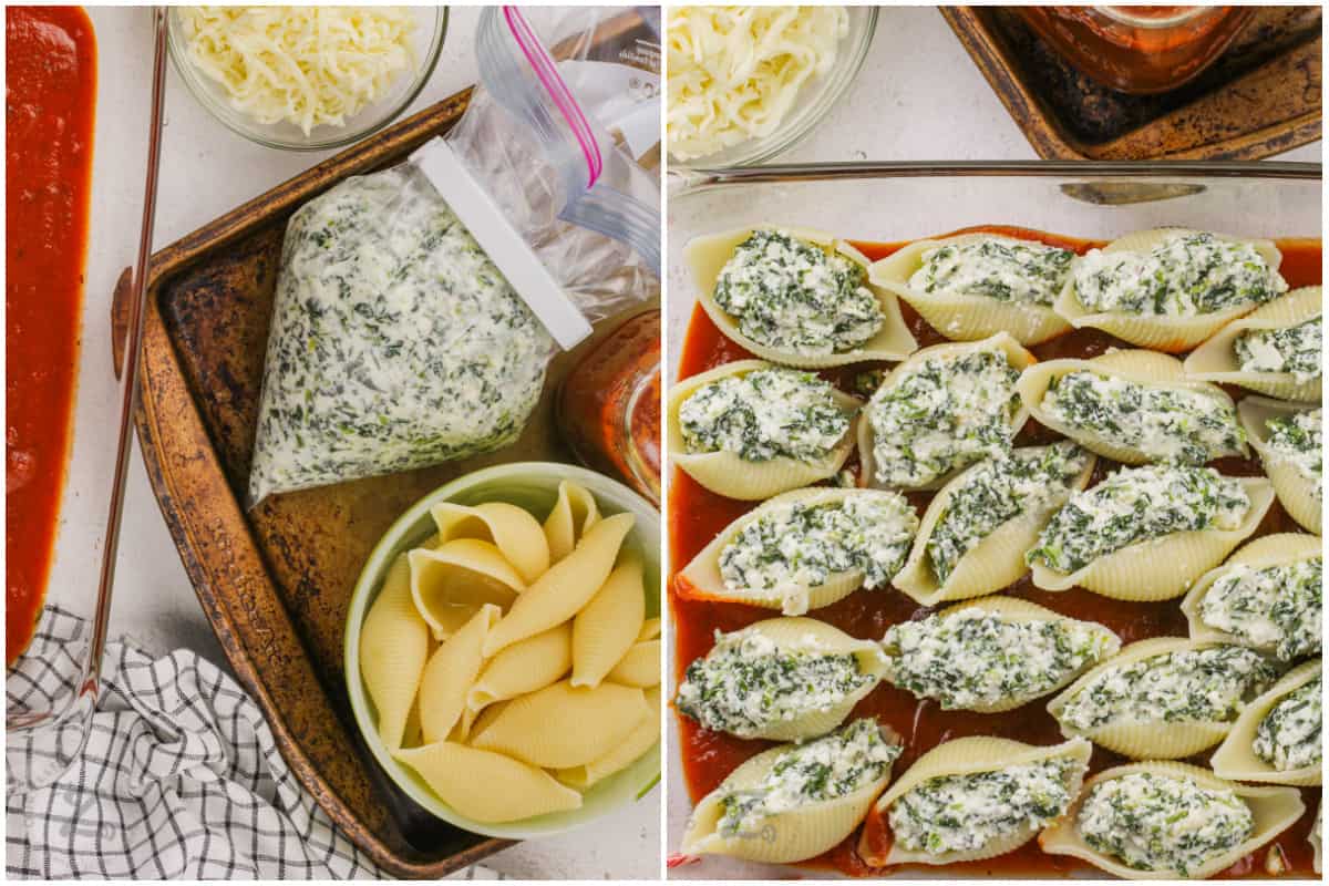 before and after filling Classic Stuffed Shells