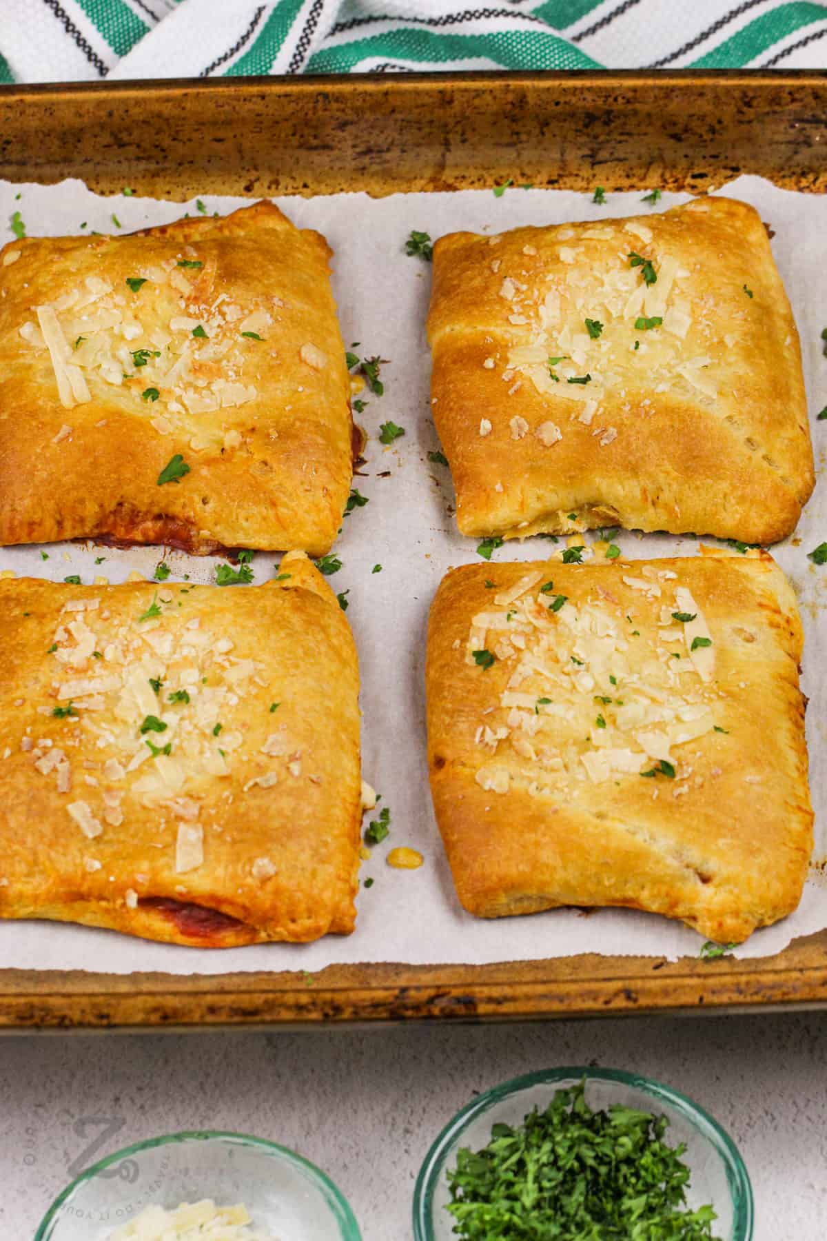 cooked Easy Pizza Pocket Recipe on a baking sheet