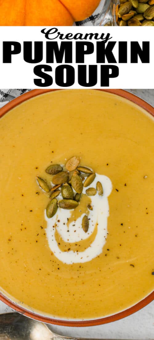 close up of Pumpkin Soup with writing