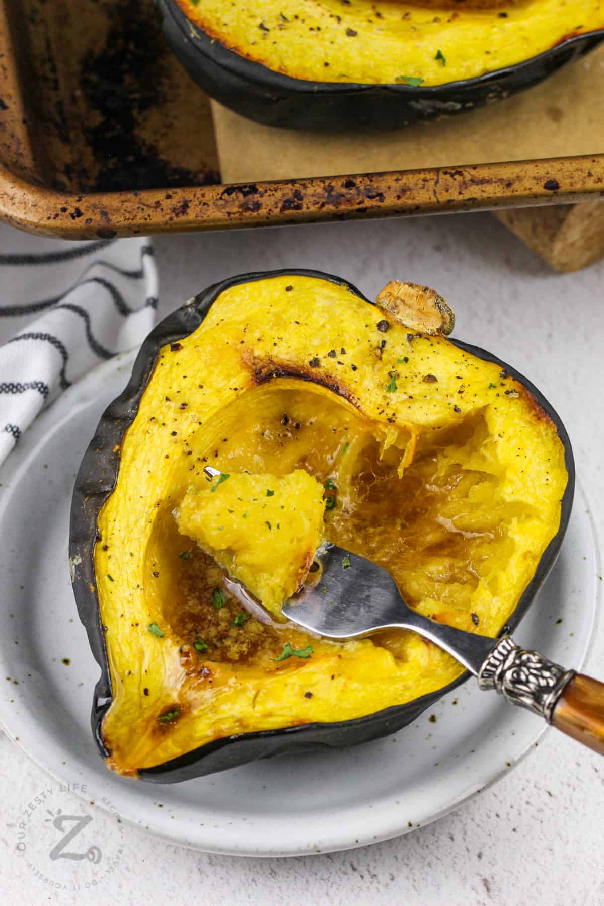 Roasted Acorn Squash with a fork full