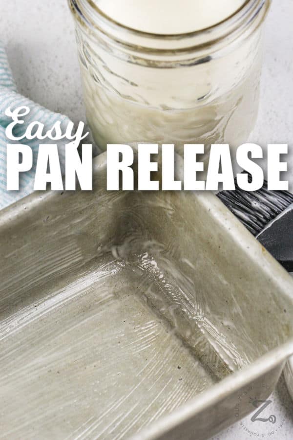 close up of pan with Cake Goop and a title
