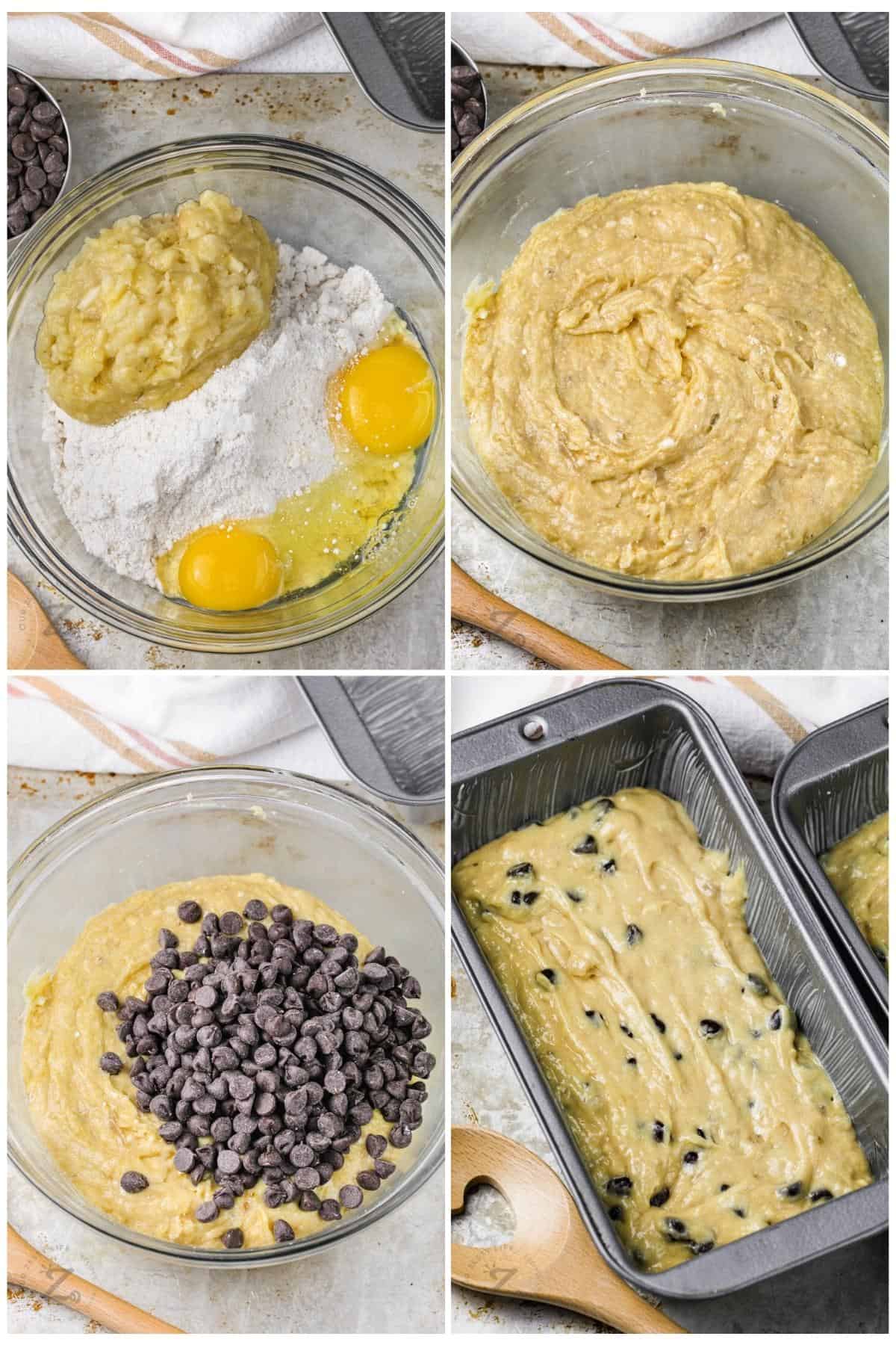 process of adding ingredients together to make Cake Mix Banana Bread