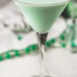 Boozy Shamrock Shake in a martini glass