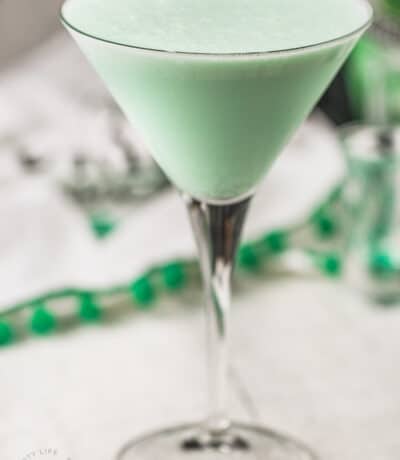 Boozy Shamrock Shake in a martini glass
