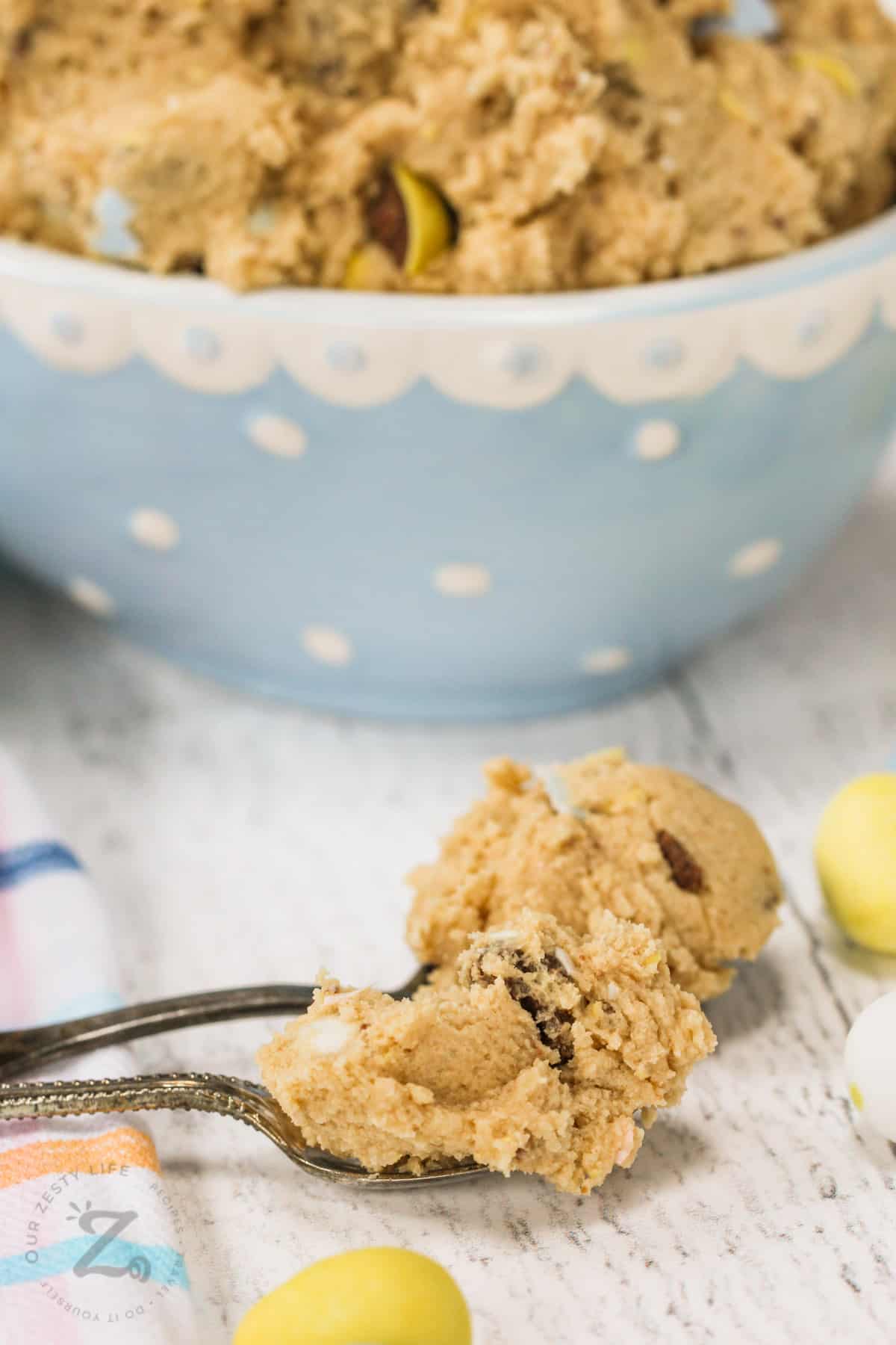 Easter Edible Cookie Dough in a spoon