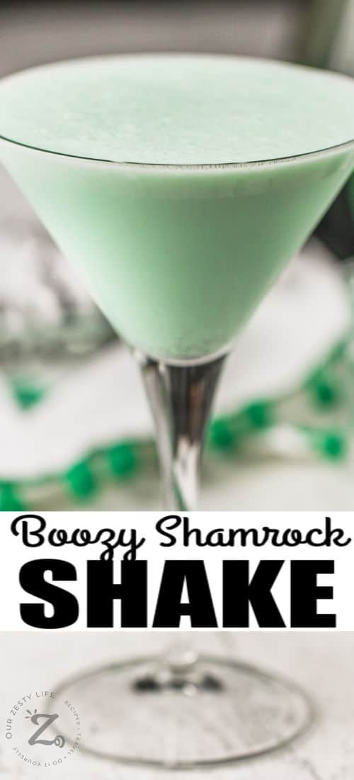 close up of Boozy Shamrock Shake with writing
