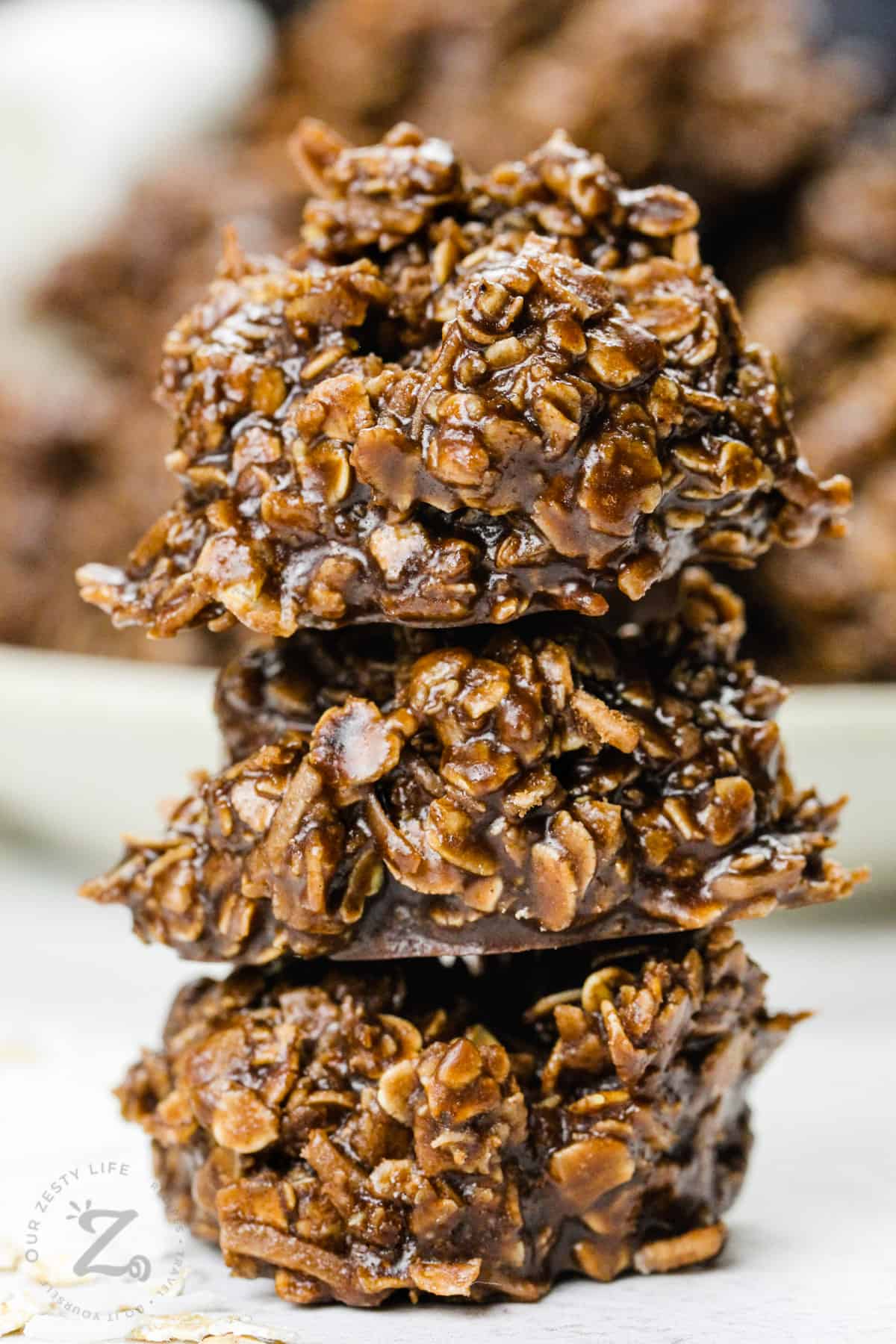 Three No Bake Chocolate Macaroons piled on top of one another