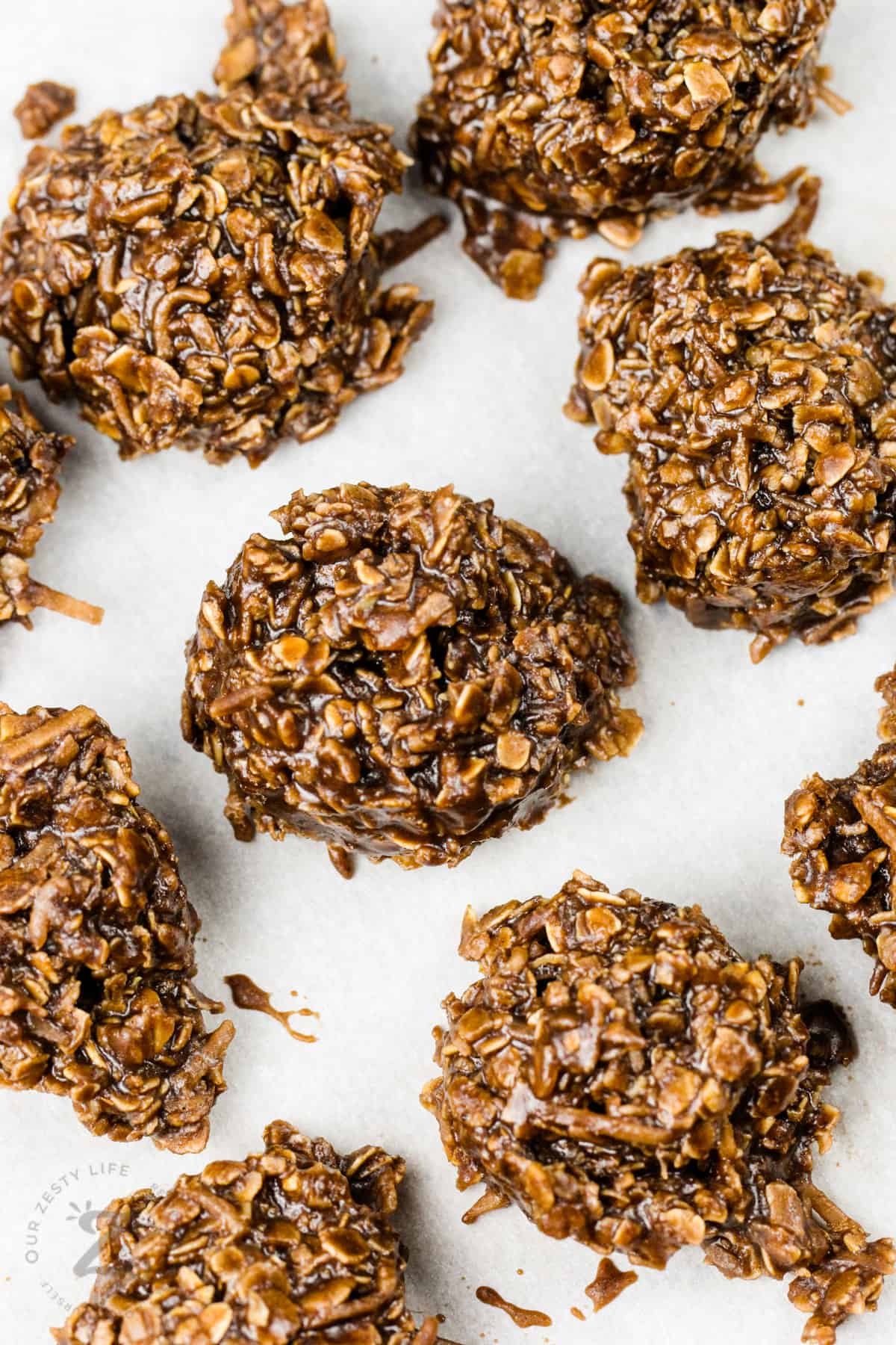 No Bake Chocolate Macaroons placed on parchment paper
