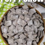 close up of Puppy Chow with writing