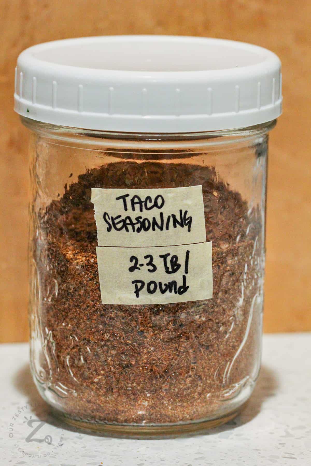 Taco Seasoning on a jar with label