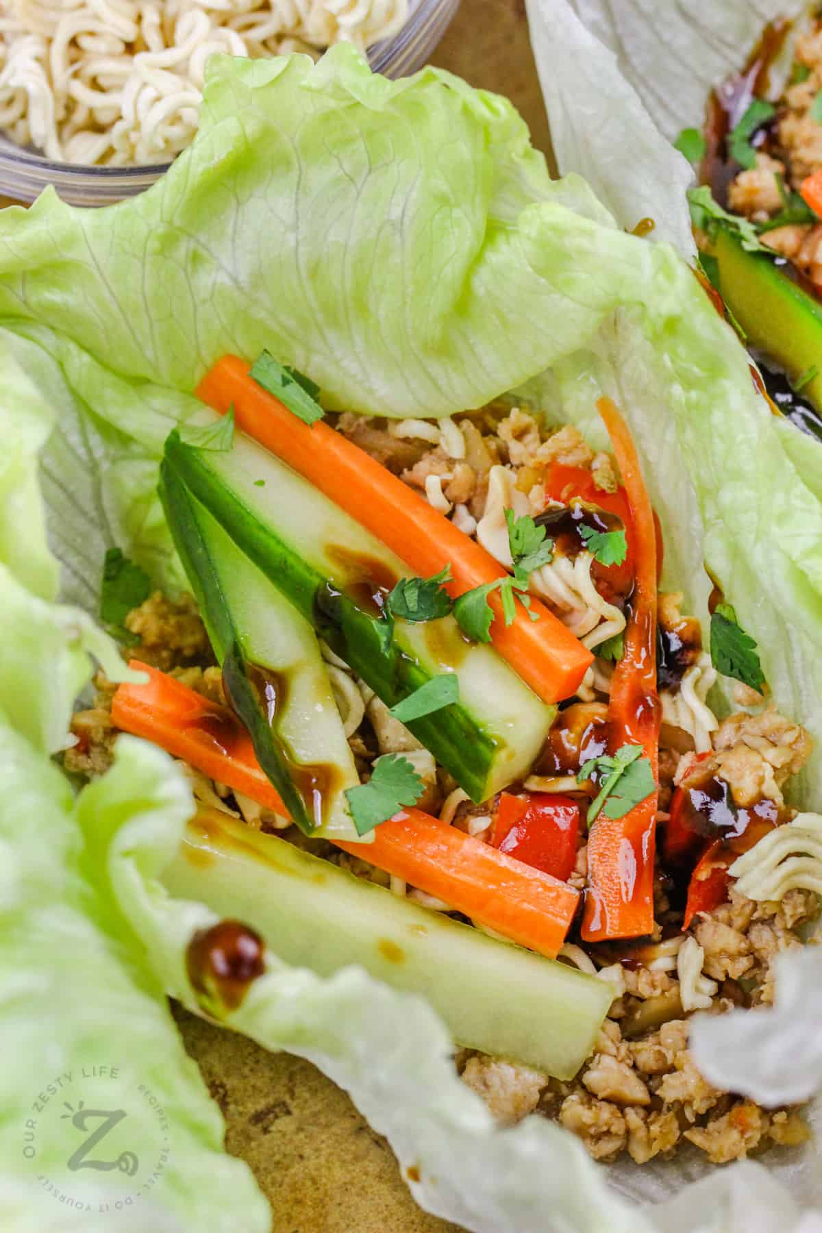 close up of open Chicken Lettuce Wraps