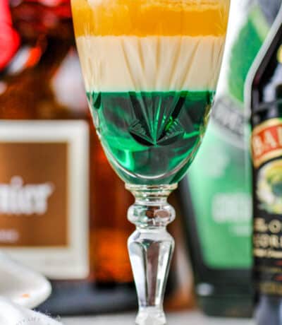 close up of a glass of Irish Flag Shooter