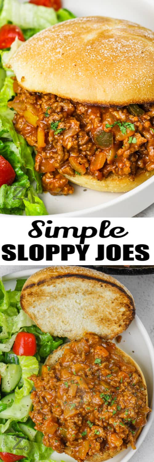 open and plated Homemade Sloppy Joes with a title