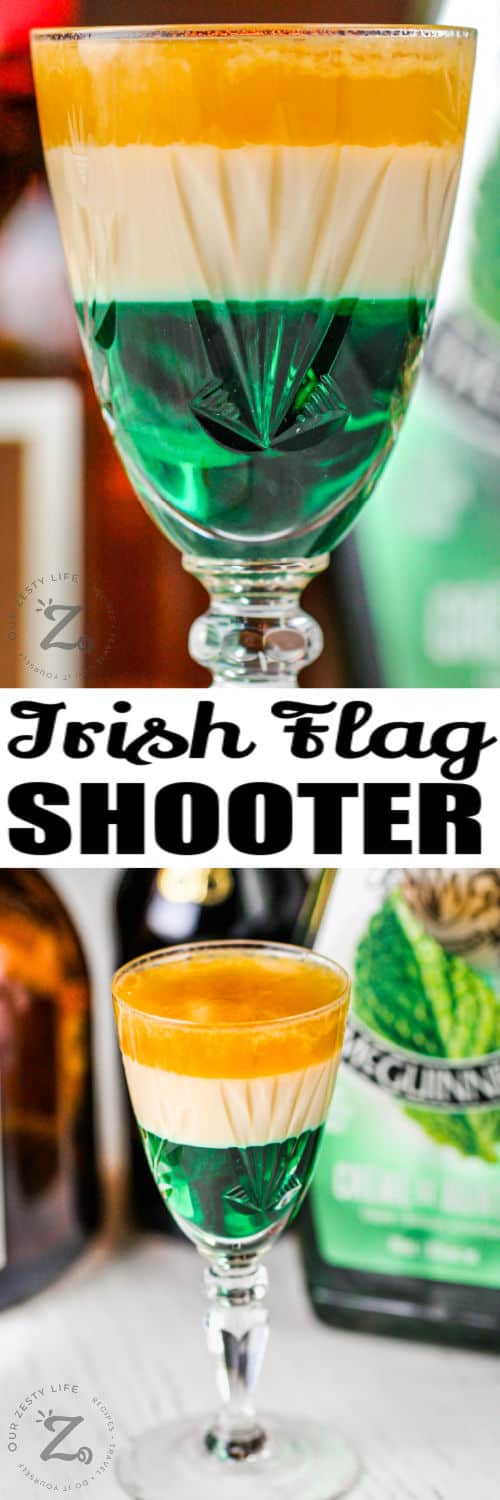 Irish Flag Shooter in a glass and close up with writing