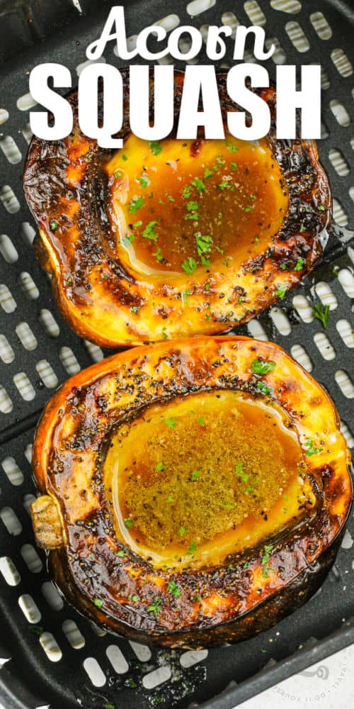 cooked Air Fryer Acorn Squash with a title
