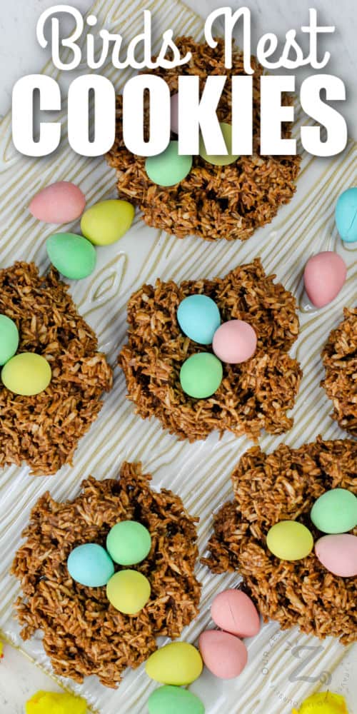 Easter Macaroon Nests with mini eggs and a title