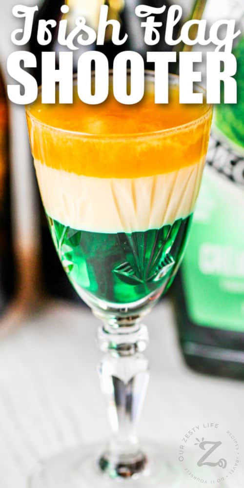 glass of Irish Flag Shooter with a title