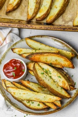 plated Potato Wedges with ketchup