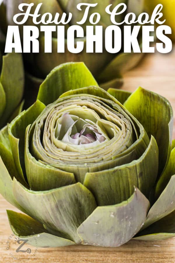 cooked Artichokes with writing