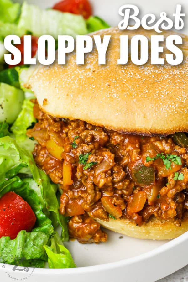 close up of Homemade Sloppy Joes with writing