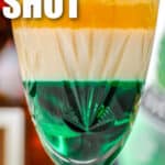 close up of an Irish Flag Shooter in a glass with a title
