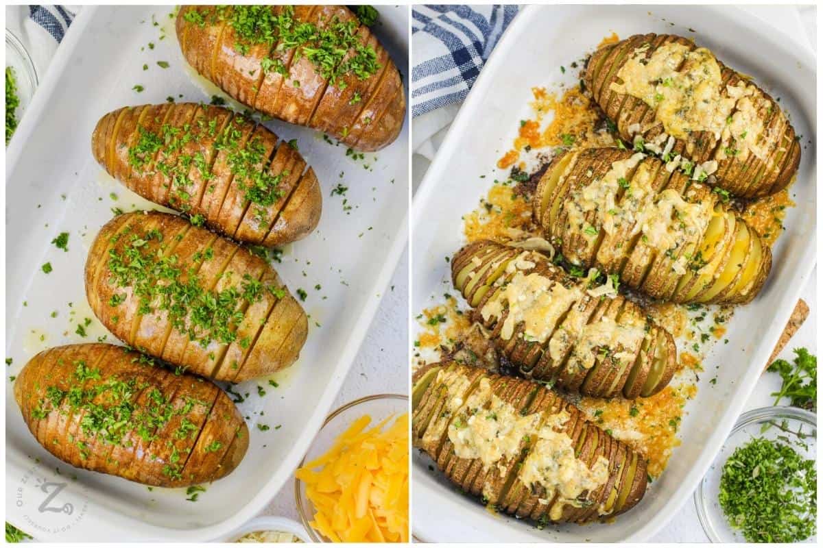 Hasselback Potatoes before and after cooking