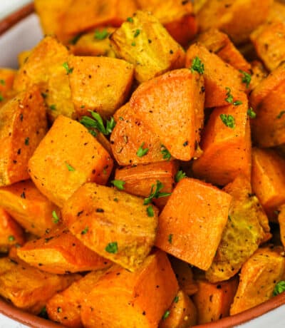 close up of Air Fryer Roasted Sweet Potatoes