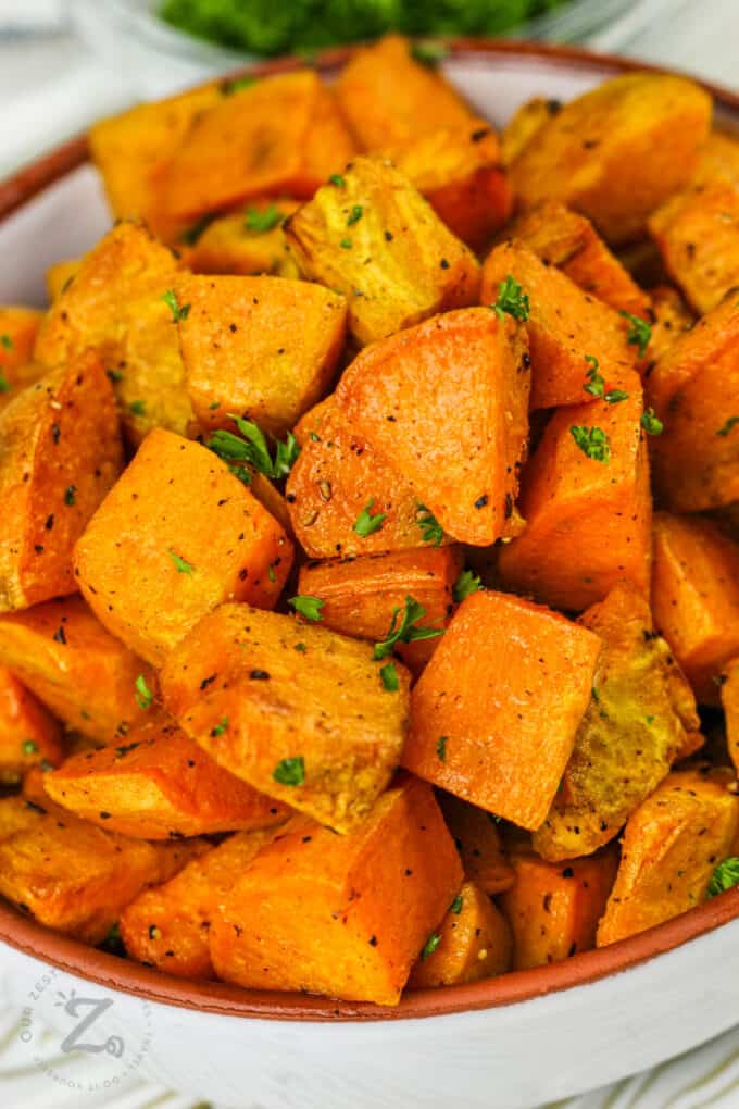 Air Fryer Roasted Sweet Potatoes (In less than 30 min!) - Our Zesty Life