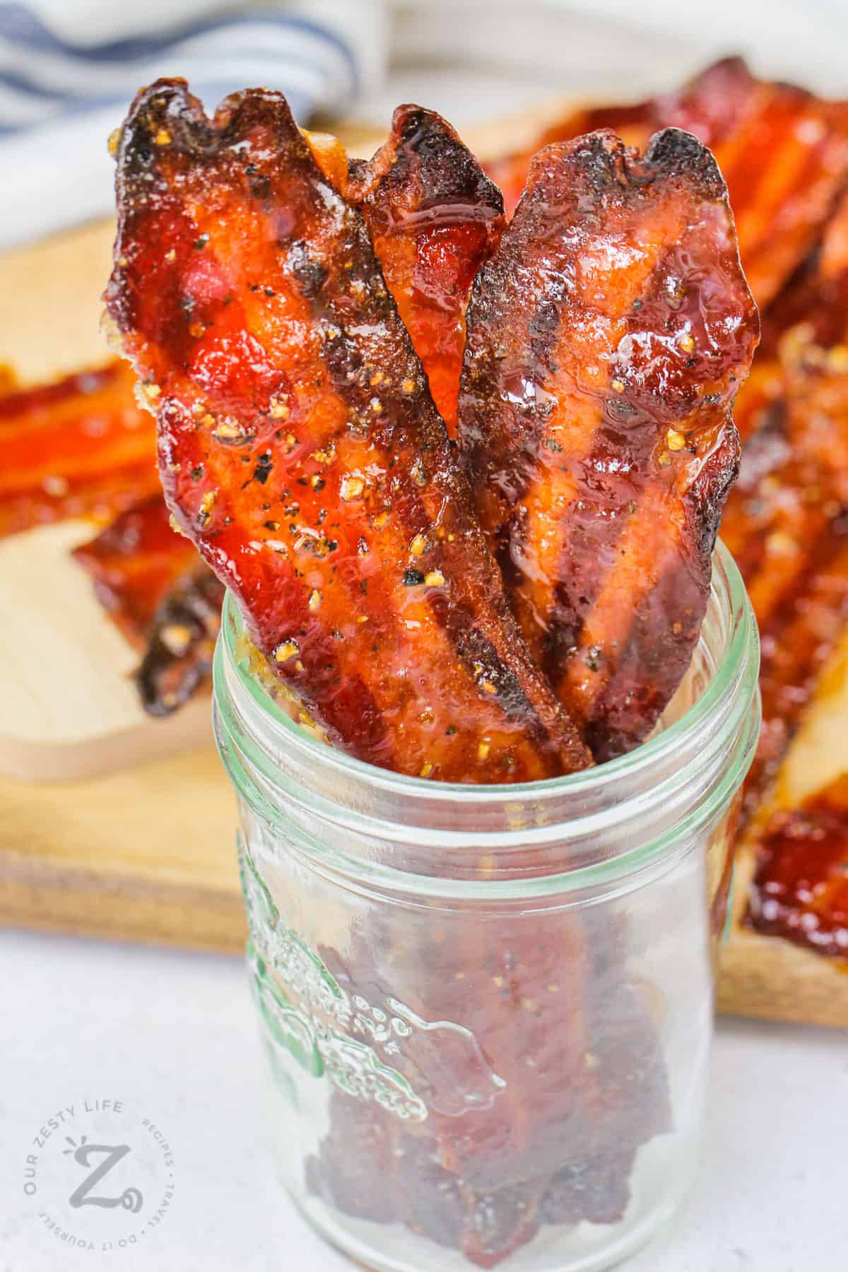plated Candied Bacon in a jar