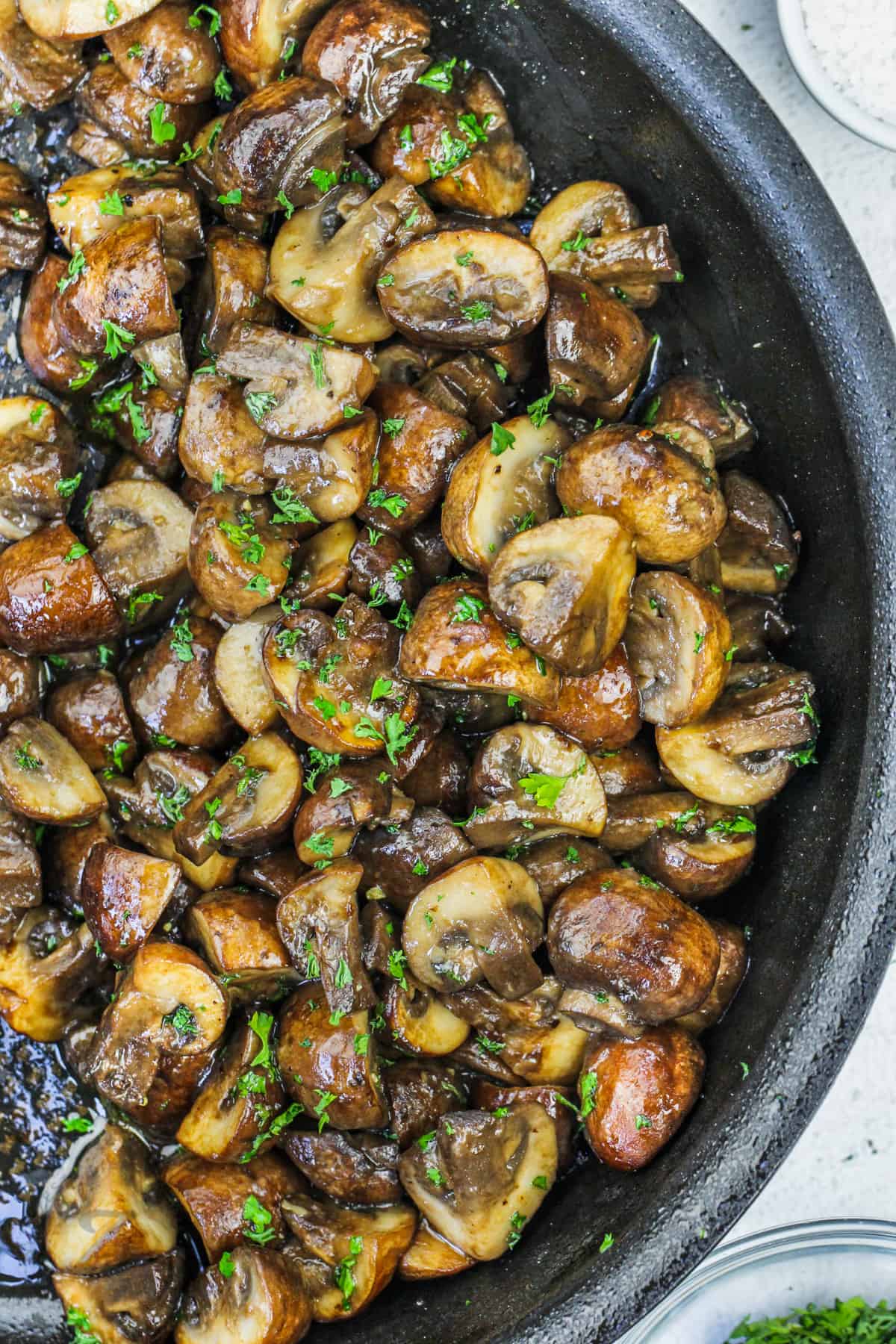 Sauteed Mushrooms cooking in a pan