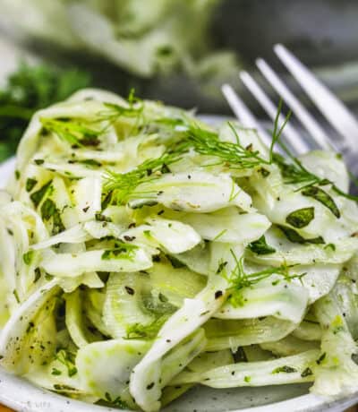 plated Fennel Salad with a fork