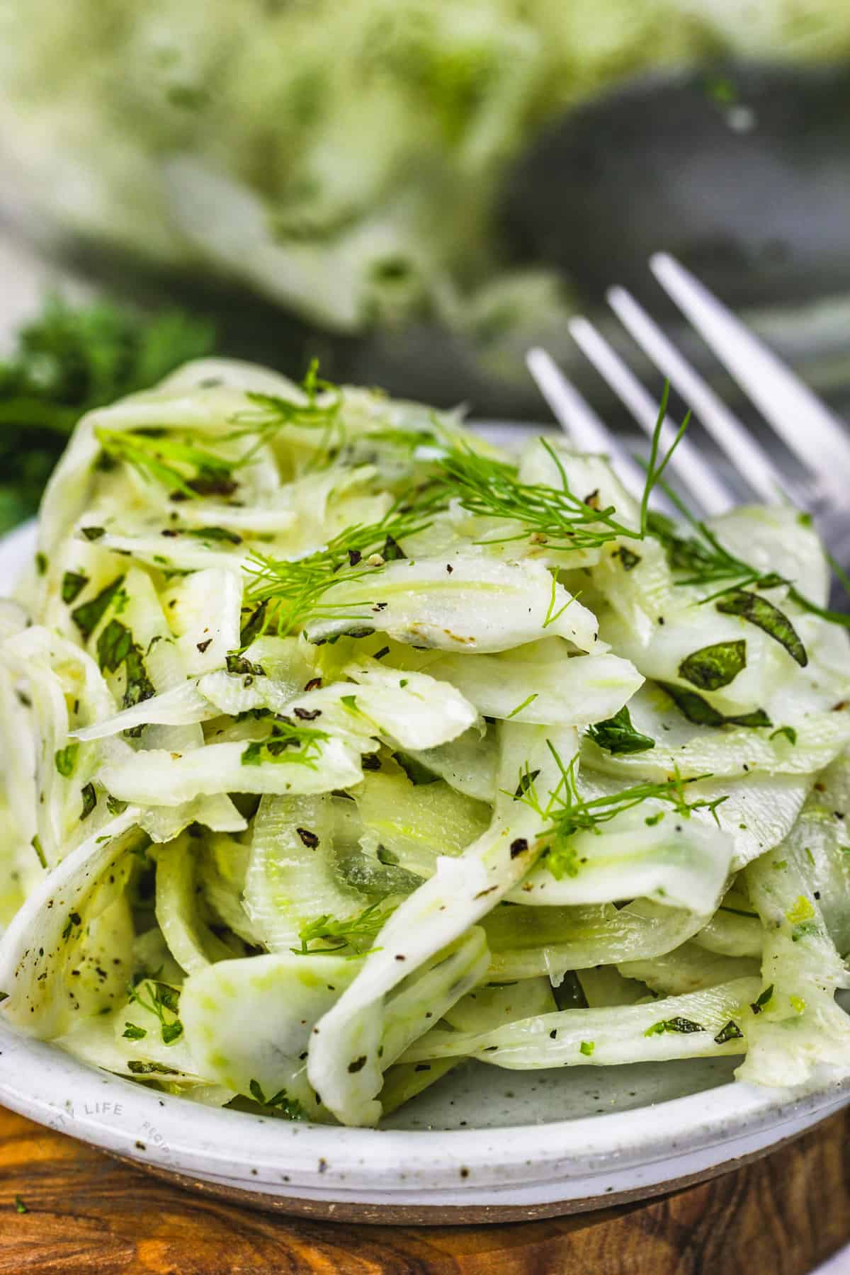 plated Fennel Salad with a fork