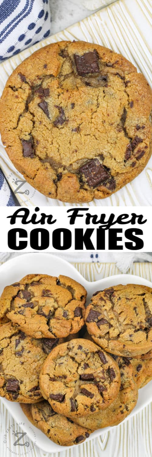 plated Air Fryer Cookies and close up with writing