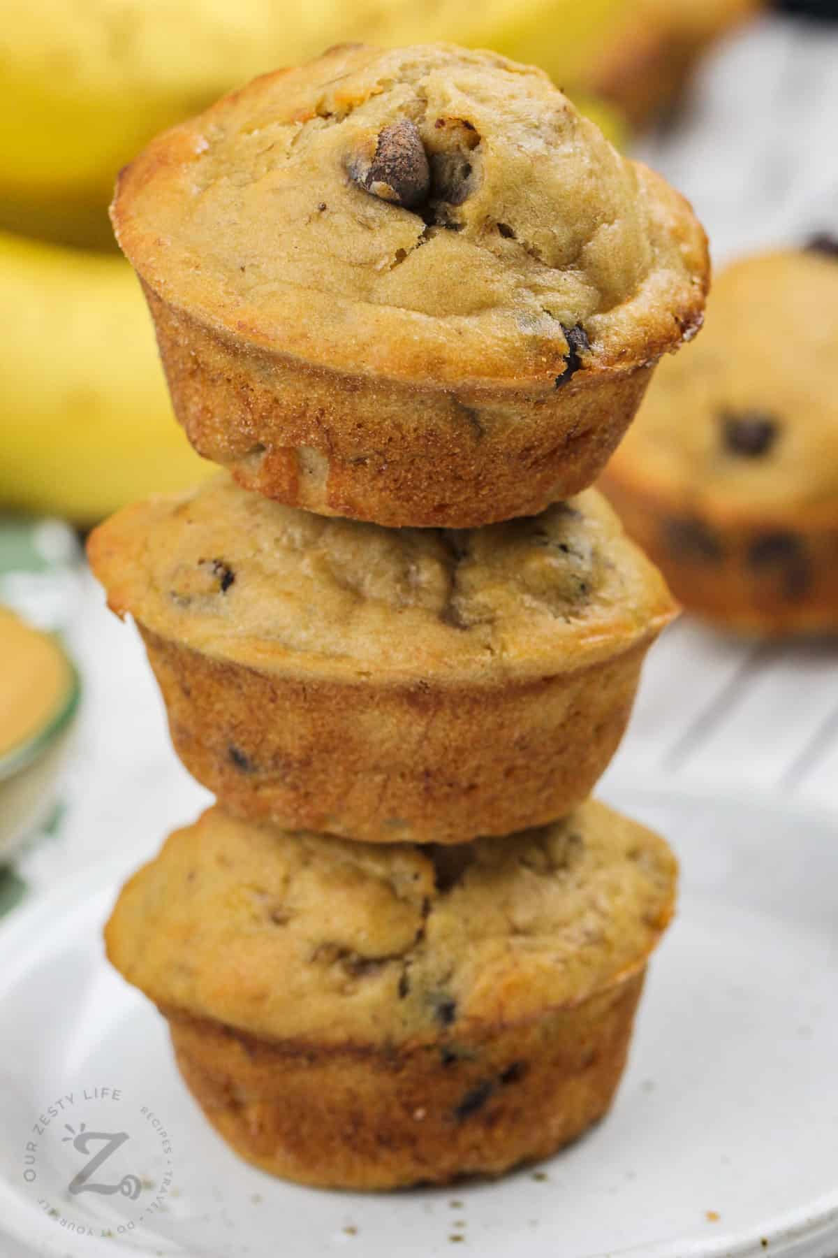 stack of Peanut Butter Banana Muffins