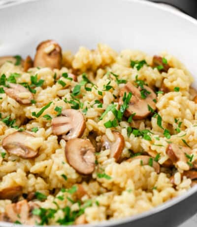 finished Risotto with Mushrooms in a pan