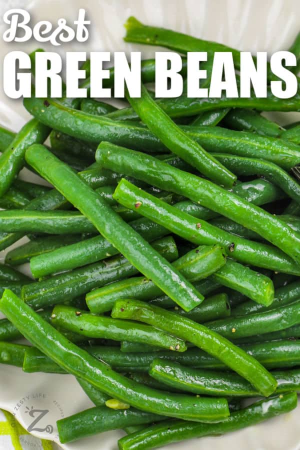 cooked Green Beans with a title
