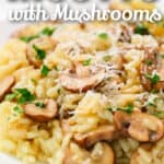 Risotto with Mushrooms on a plate with a title