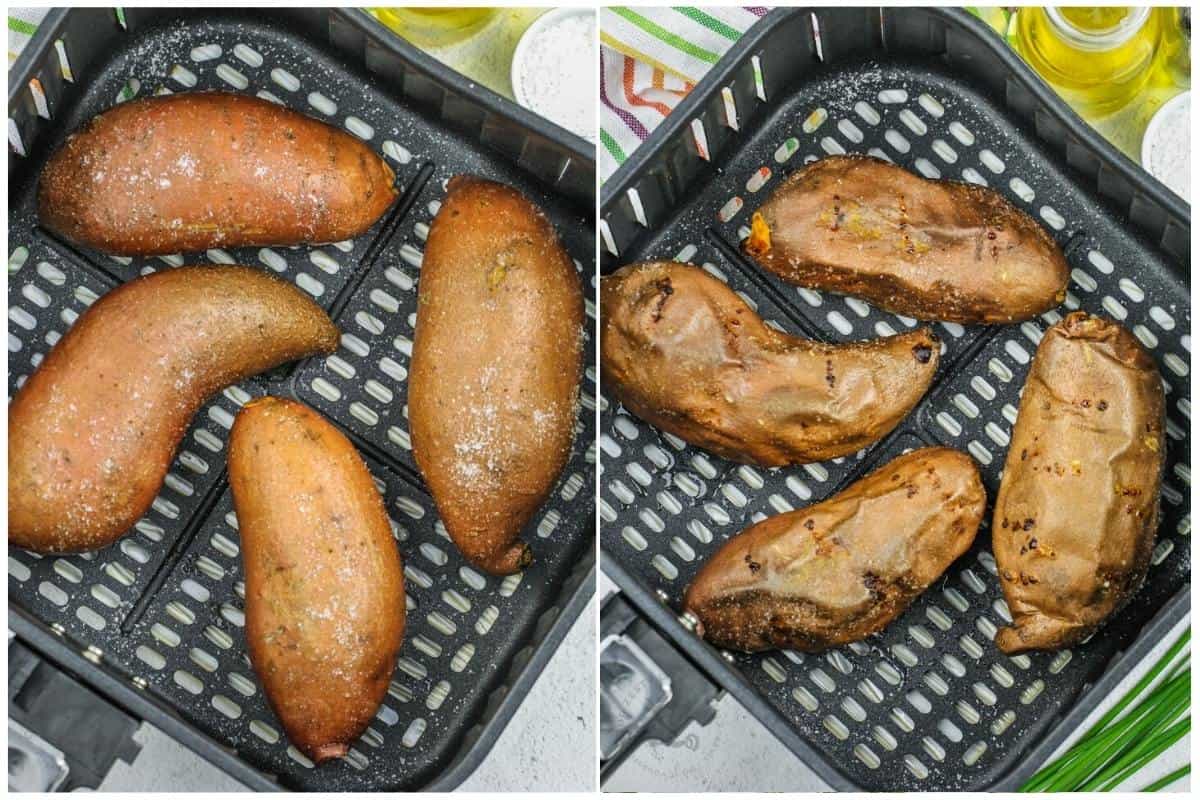 process of cooking Air Fryer Baked Sweet Potato