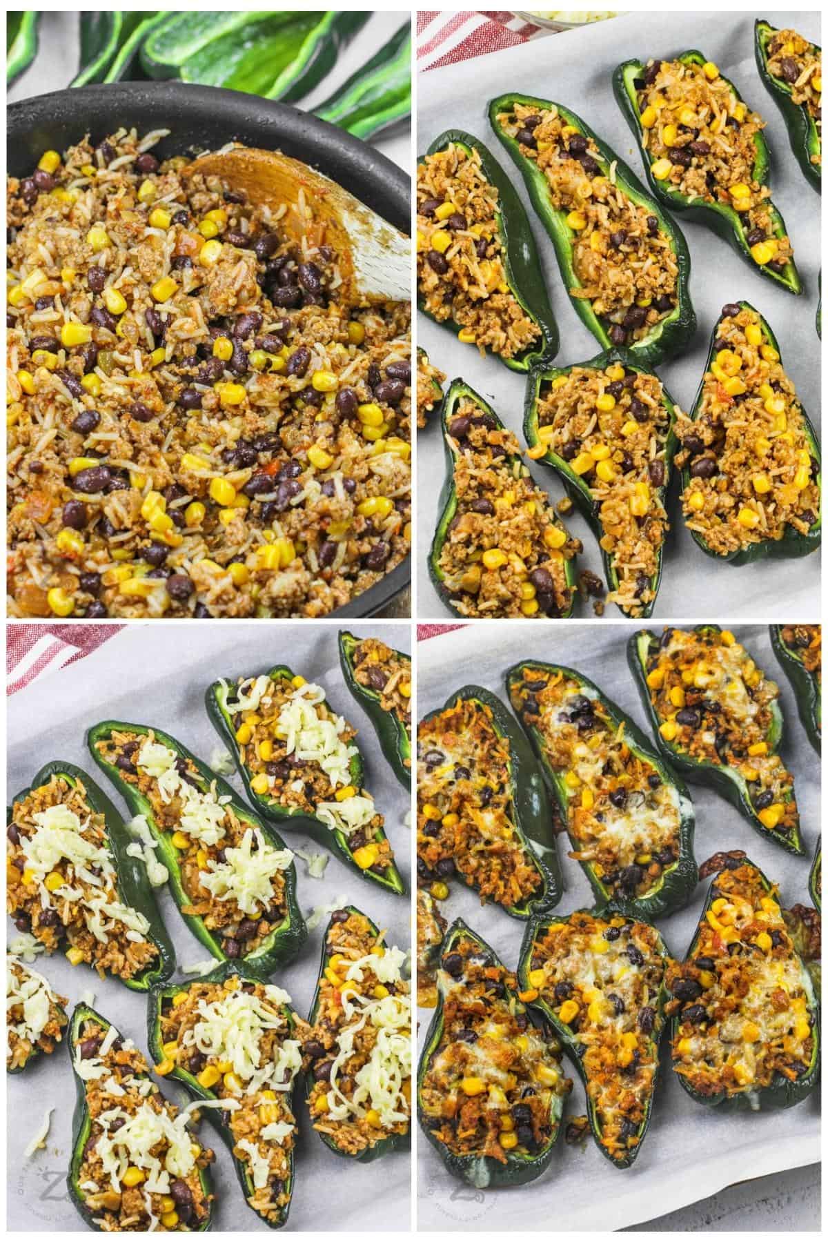 process of adding ingredients together to make Stuffed Poblano Peppers