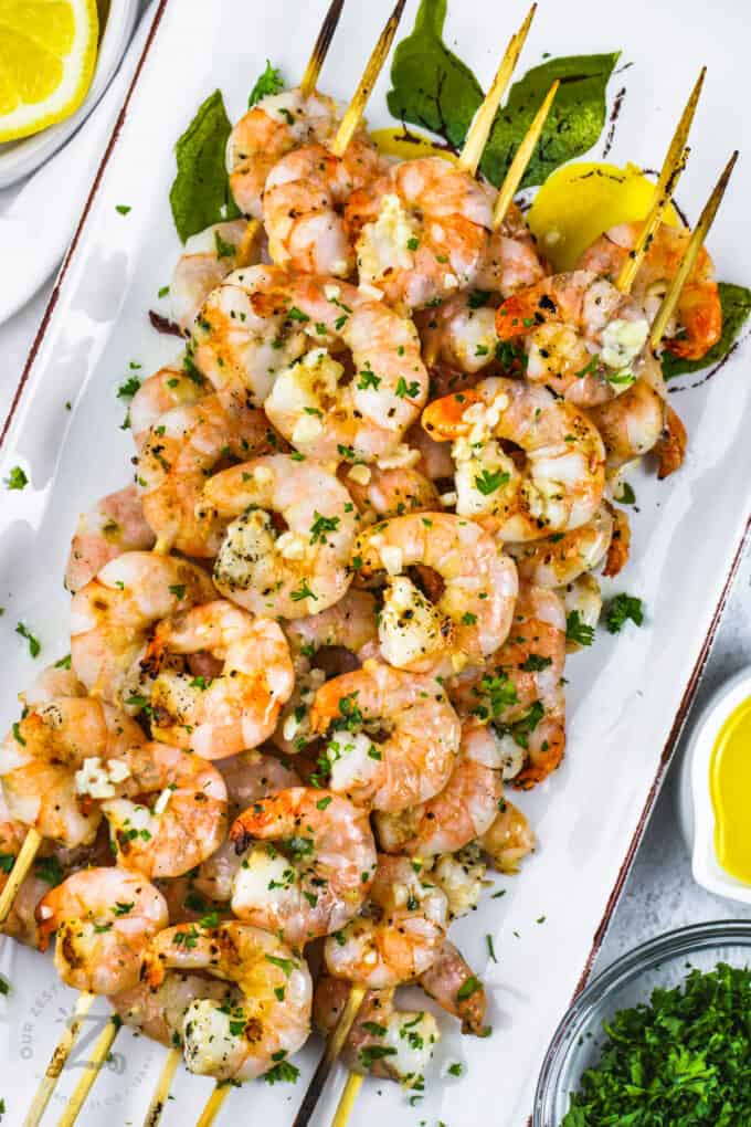 Grilled Shrimp Skewers (Oven and Stovetop Recipe too!) - Our Zesty Life